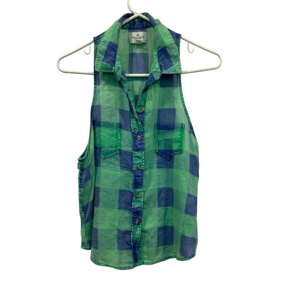 American Eagle Outfitters Plaid Sleeveless Top - Green and Blue